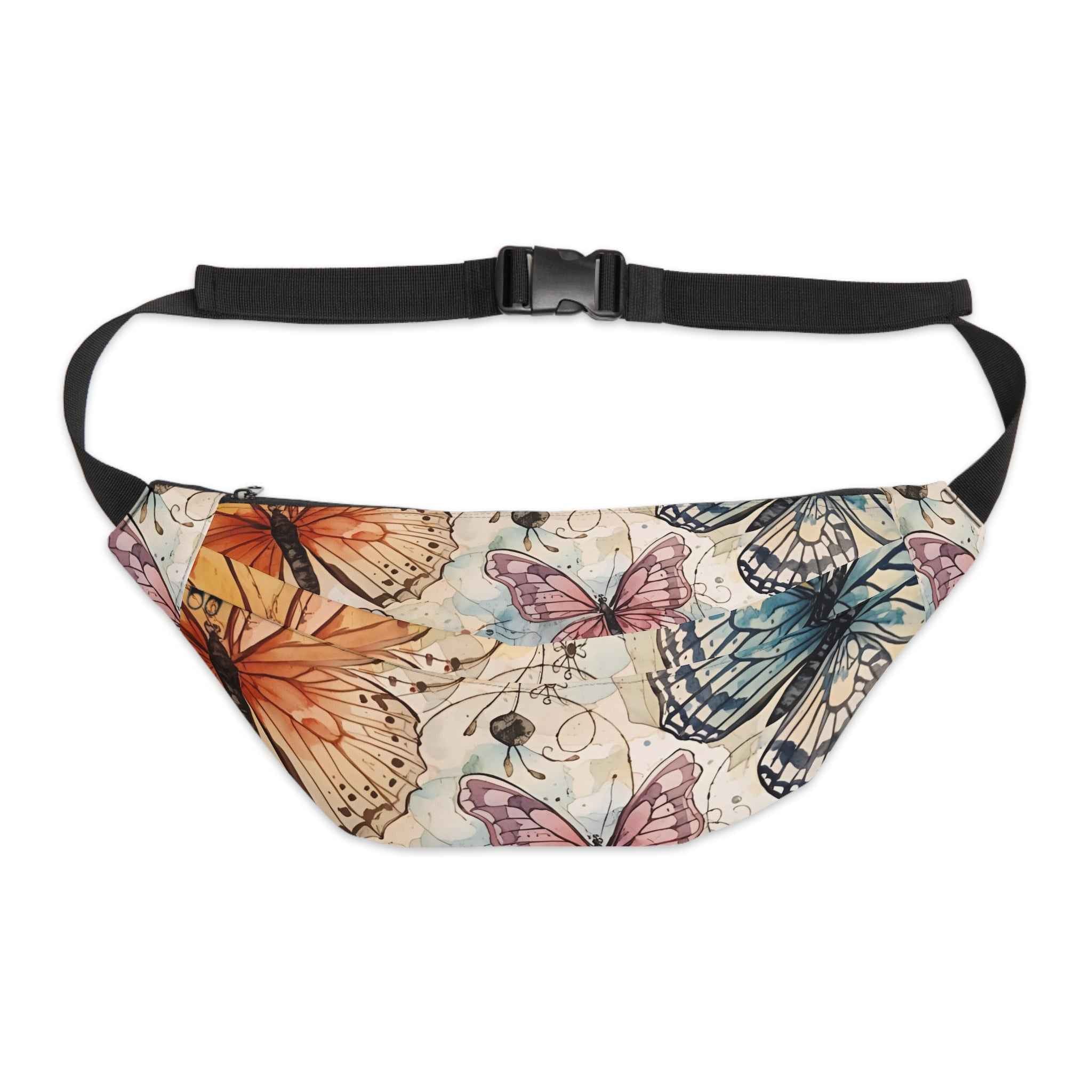 Butterfly Garden Large Fanny Pack — Vintage Watercolor Butterflies Hip Bag
